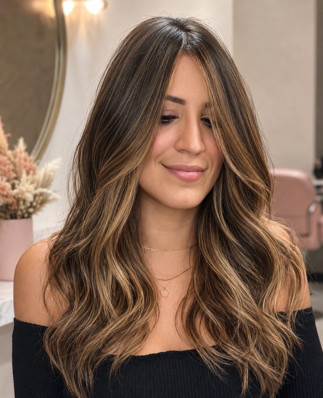 Hand-painted balayage color on soft waves
