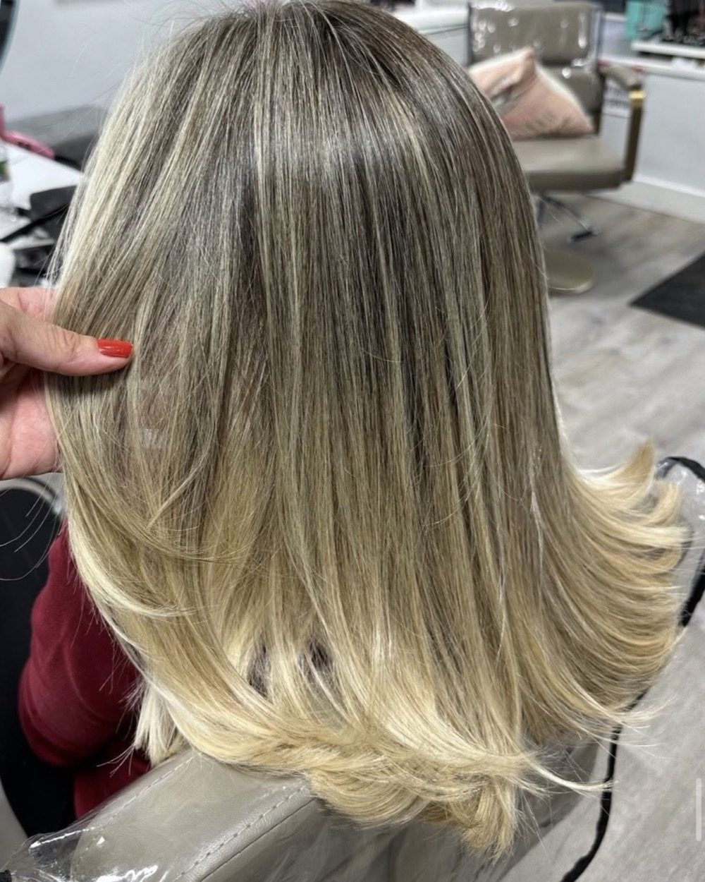 Blonde blowout finish, recent Instagram post