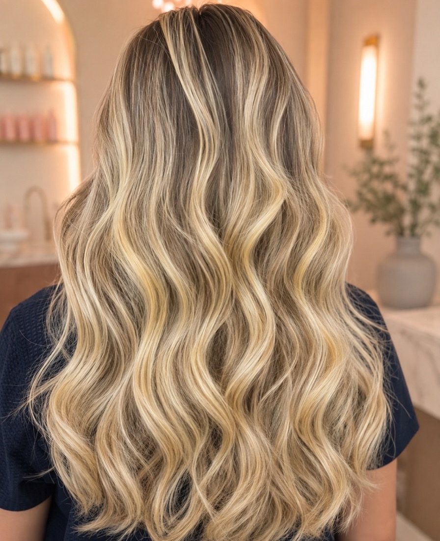 Bright, dimensional blonde highlights at To Dry For