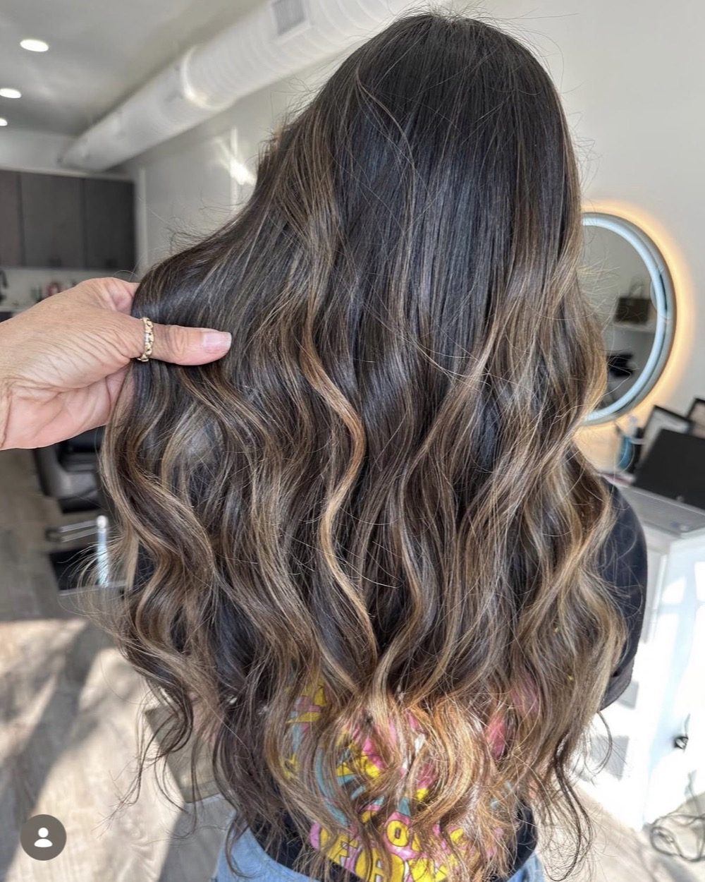 Brunette balayage detail, recent Instagram post