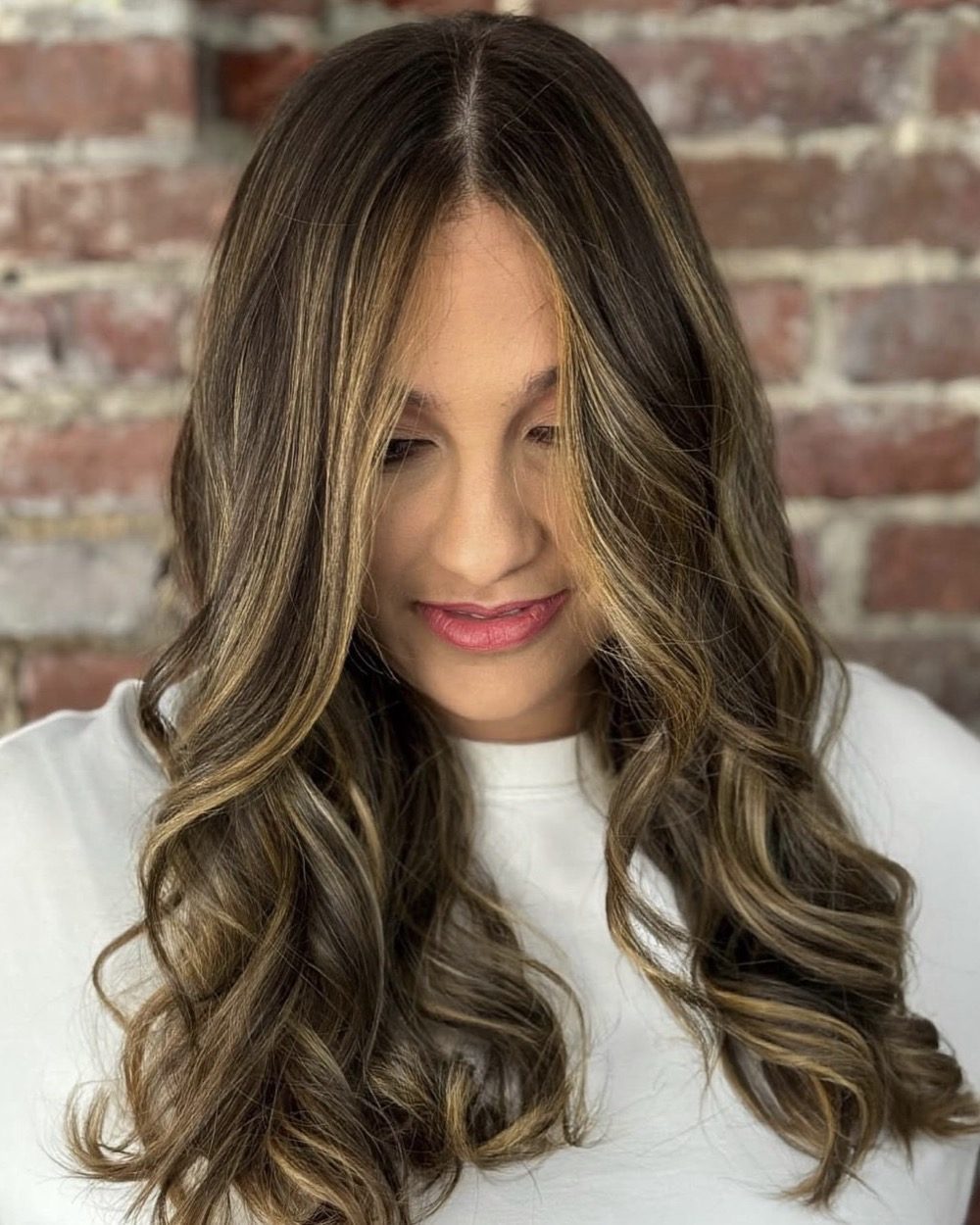 Brunette balayage waves, recent Instagram post