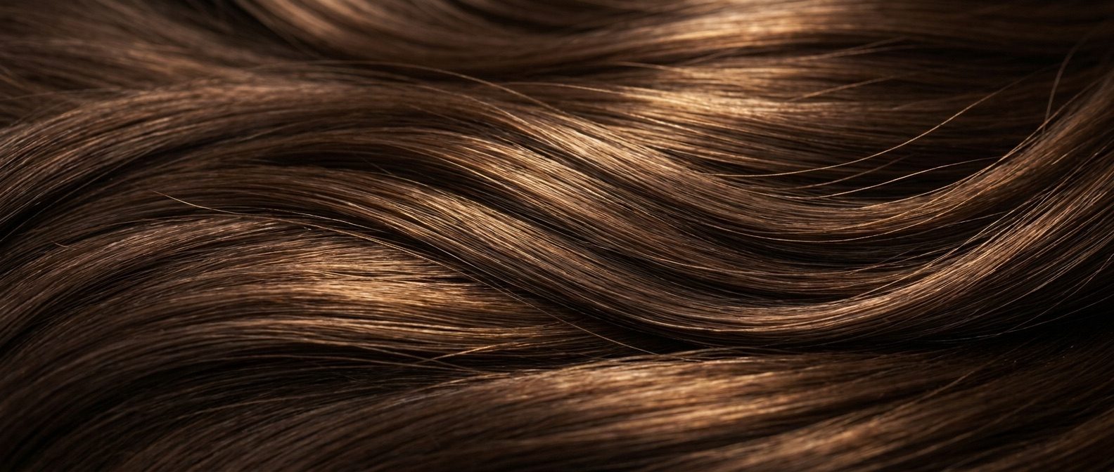 Close-up of glossy, dimensional highlighted hair texture