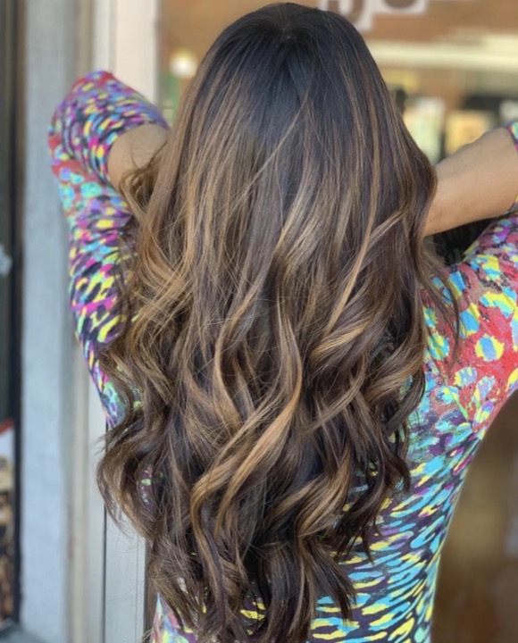 Long balayage waves, back view